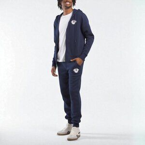 True Religion 2 PC Sweatsuit Men's Fleece Tracksuit Outfit Gift Set Navy Blue